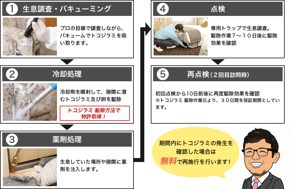 トコジラミ定期駆除作業の流れ