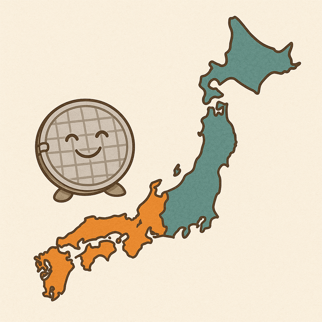 日本地図の西側がオレンジ色になっているイラスト
