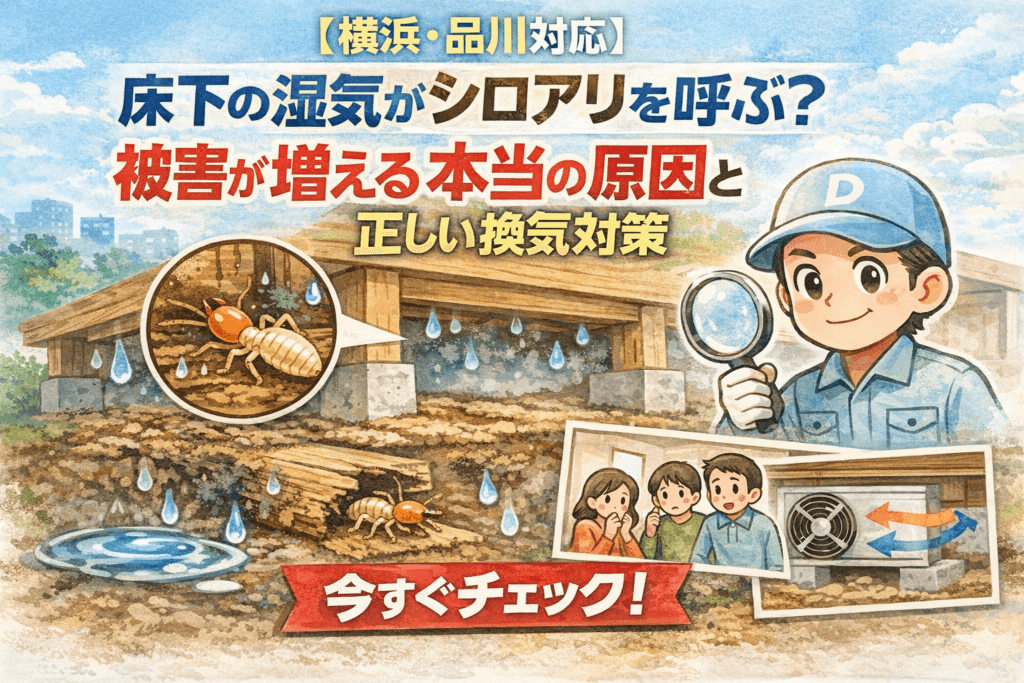 床下の換気がシロアリを呼ぶ？のイラスト