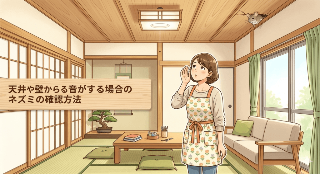 天井裏から音がしている様子を表したイラスト