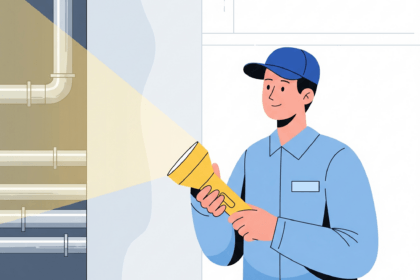 調査している作業員のイラスト