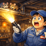 ネズミを見つけて驚いているイラスト