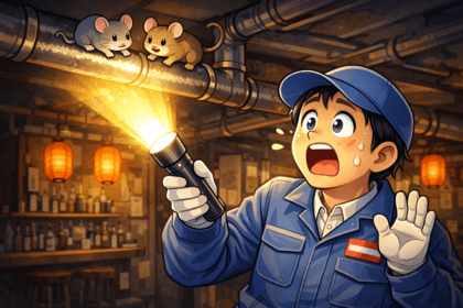 ネズミを見つけて驚いているイラスト