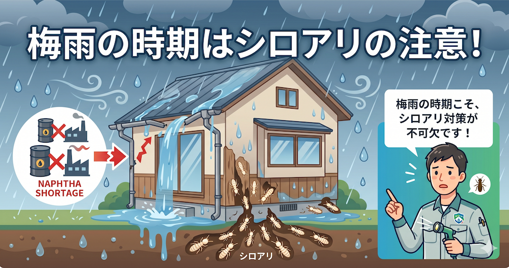 ナフサ不足で雨樋入手困難!梅雨はシロアリが湧く